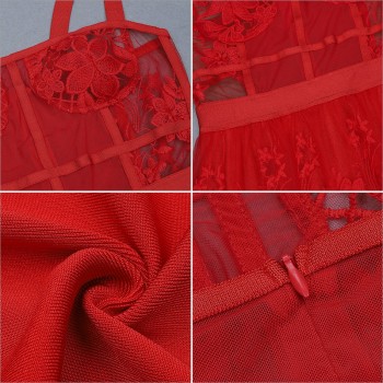 Red Lace Sleeveless Spaghetti Strap Maxi Dress 